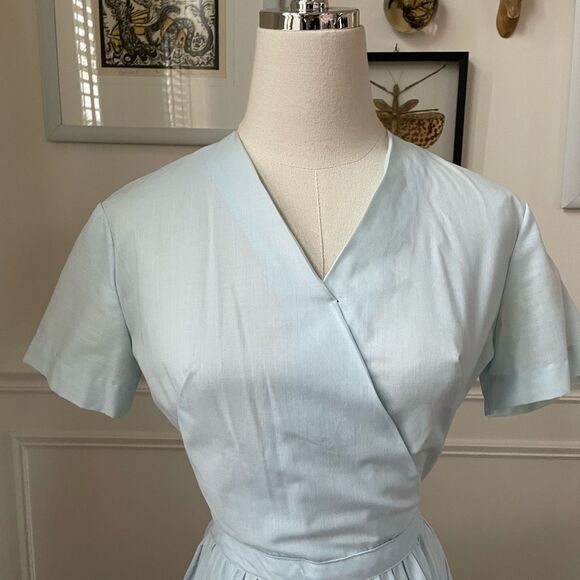 Vintage 50s Light Blue Everyday Dress Pleat Skirt XS - Picture 2 of 8